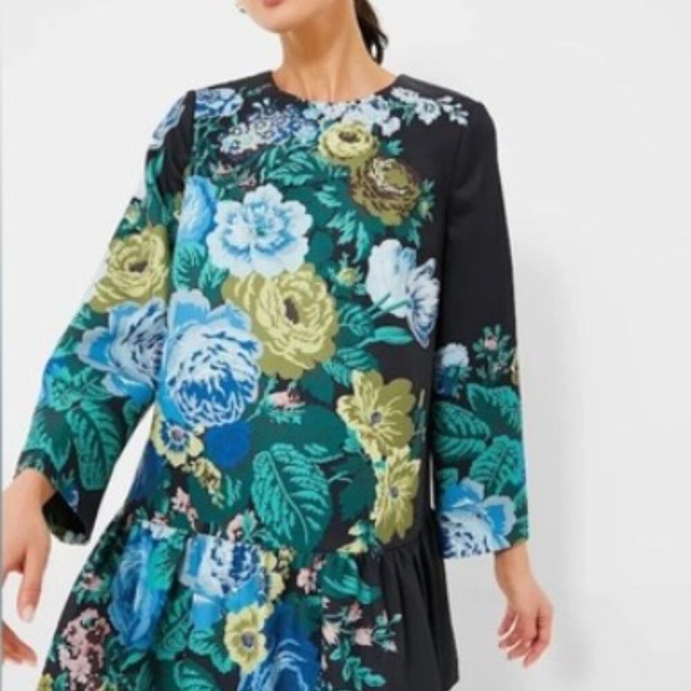 Tuckernuck Black Mini Dress with Blue and Green Floral Print - Picture 2 of 7